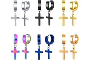 MicVivien 2-6 Pares Acero inoxidable Pendientes de aro con cruz colgante unisex