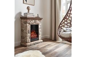 HOME DELUXE - Camino elettrico CALOR - pietra artificiale MGO - 76,5 x 90,5 x 31,0 cm - 2 livelli di riscaldamento - effetto fiamma commutabile separatamente - telecomando incluso