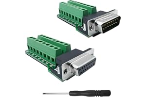 iYueMps DB15 - Adattatore terminale 1 paio di connettori a 15 poli + presa Breakout adattatore D-SUB RS-232 seriale a 15 pin, morsettiera senza saldatura (spina + femmina)