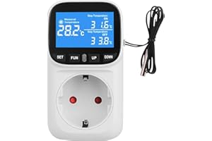 VEGOATY Régulateur de température numérique 230 V avec prise de sonde et sonde, thermostat d'écran LCD, prise pour serre, terrarium, réfrigérateur avec mode chauffage et refroidissement