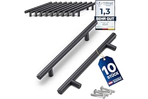 LIVING-TEC Schrankgriffe 10 Stück 160mm schwarz - Hochwertige Möbelgriffe aus Edelstahl - Griffe für Küchenschränke, Küche, Möbel, Schränke - Küchengriffe im runden Design - Möbelgriff