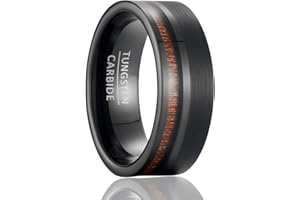 SOXEMAN Anello da uomo in carburo di tungsteno, stile vintage, con venature del legno intarsiato nero, larghezza 8 mm, anelli di fidanzamento