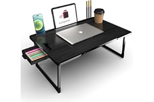BRINKL Engineered Wood Multipurpose Foldable Laptop Table with Cup Holder | Table Home Study Writing Table, Foldable and Portable/Ergonomic Edges (BLACK COTED 1)