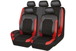 CAR PASS Leather and Mesh Universal Car Seat Covers,Zipper Design and Reserved Opening Holes for Headrest,Automotive Seat Covers for Sedans,Trucks,Suvs,Airbag Compatible,(Full Set,Black and Red)