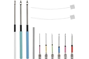 NQEUEPN 12pcs Punch Needle Kits, Embroidery Needles Set Punch Needle Tool Yarns Sewing Needles with 6 Size Punch Needle Heads for Adults Beginner Floss Cross Stitch Needlework DIY Craft Supplies