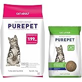 Purepet Tuna & Salmon Adult Dry Cat Food, 1 kg,Purepet Clumping Lavender Fragrance Cat Litter (for Multiple Cats), 10 kg