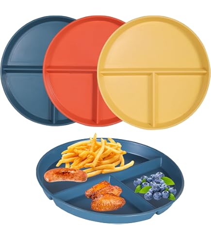 NOZVYCI 23CM Set di 4 Piatti da Tavola Infrangibile con 3 Scomparti