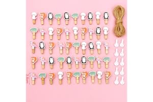 DUORIES Mollette da bucato in legno, 50 mini mollette in legno + 10 m di filo di iuta, clip decorative per foto, decorazioni patchwork