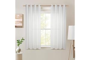 ‎TOPFINEL Topfinel Voile Vorhänge mit Ösen Halbtransparent Gardine Leinenstruktur Garn Muster Fensterschal für Zimmer, Büro, 2er Set 160x140 (HxB) Weiß