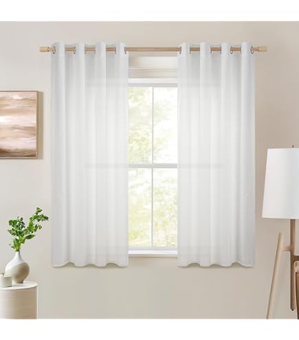 Joydeco Rideau Lin Naturel 132x245 Cm (Lot De 2) - Voilage Avec Oeillets Blanc Translucide