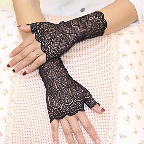 od19® Jelinda Lace Gloves Women Bridal Short Lace Half Finger Party Dress Gloves Evening Sexy Prom Gloves (Black)