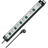 Brennenstuhl Premium-Line, teknik &ccedil;oklu priz, tek tek &ccedil;alıştırılabilir prizler (3 m kablo) ile, renk: siyah/a&ccedil;ık gri