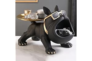 FIORKY Bulldog Storage Sculpture, Harz Cool Dog Sculpture Big Mouth Bulldog Key Snack Holder Figurine mit Storage Tray, Eingang Handwerk Kunst Statue Home Desktop Ornament Dekoration