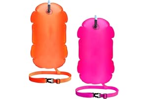 MTBRICEY 2 Pièces Bouée de Natation,Flotteur Natation Extérieur,Sac Etanche Nautique,Bouée Gonflable d'air Remorquage,Nageurs Sports en Eau Libre Snorkeling Accessoires Triathlètes