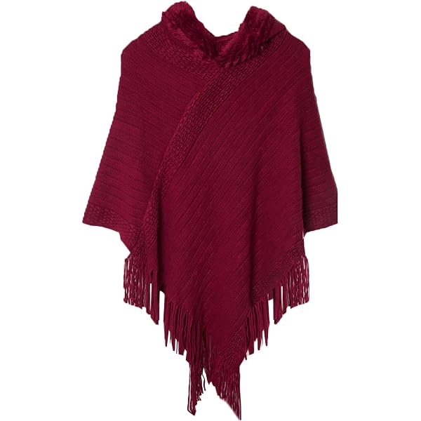 Poncho Femme NLAND - Tricoté à Franges - Acrylique Chaud - 70x70cm - 6 Couleurs