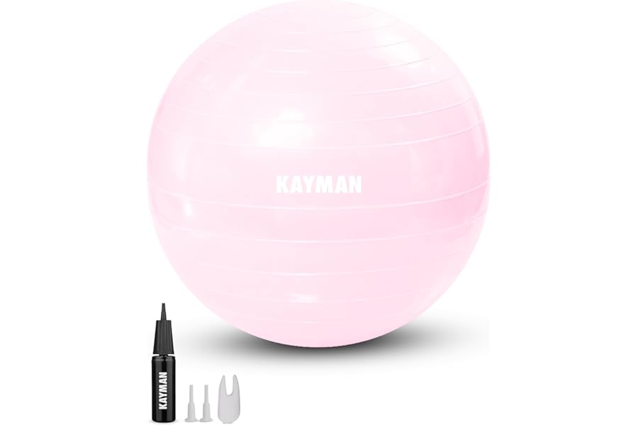 KAYMAN Exercise Ball - Anti-Burst System, Non-Slip Rings, Durable Material, Easy to Inflate, Perfect for Yoga, Pilates, Fitness, Balance Training, Gym, and Home Workouts
