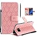Price comparison product image Case for Samsung Galaxy S7 Edge Leather Flip Case Cover [NOT for S7], Premium Embossed Leaves Flower Pattern Wallet Design with Card Holder Folding Kickstand Magnetic Wrist Strap Slim Flip Book Style Shell Case for Samsung Galaxy S7 Edge, Hancda Wallet PU Leather Case with Silicone TPU Bumper Cover for Samsung Galaxy S7 Edge - Rose Gold