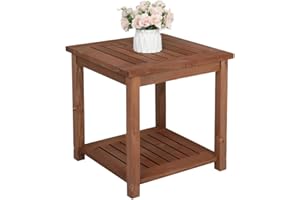 Outopee Garden Side Table, Solid Wood Slatted End Table, 45x45x45cm Small Patio Coffee Table for Backyard Poolside Deck Balcony Porch Living Room, Carbonized Color