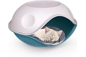 Cat Centre Katzenhütte Für Draußen Katzenhaus Indoor Outdoor Wetterfeste Katzenhöhle Katzenbett Katzenkorb Für Katzen Und Kleine Hunde Plastik Pflegeleicht Robust Blau 57,5 x 31 x 15,5 cm