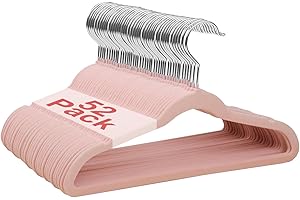 ‎WELLONG Wellong Kinderkleiderbügel, 28 cm Baby-Samtbügel mit 360°-Drehhaken, rutschfeste Kleiderbügel Samt, platzsparende Kleiderbügel für Säuglinge und Kleinkinde, 52 Stück Rosa