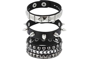 BRUISLARD 3 Piece Punk Rock Studded Bracelets Black Spiked Leather Cuff Bracelet for Men Women Adjustable Goth Bracelets 80s Retro Style Wristband Halloween Party Accessories