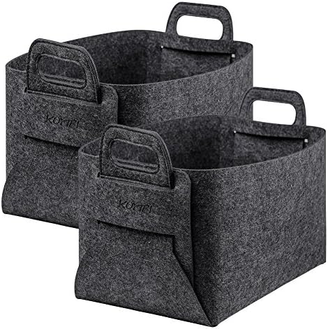 KUMFI Felt Storage Basket Foldable Handmade Organizer Boxes Containers For Kids Toy Chests Clothing Laundry (2 Pack)