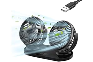 Rppiup Doppellüfter Auto Ventilator, 5V Universal USB Ventilator Auto mit 3 Luftvolumeneinstellungen & 360 Grad Drehbarer, Mini Ventilator für LKW Van SUV RV