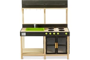 EXIT TOYS Yummy 200 Holz-Spielküche für draußen - Mit funktionierendem Wasserhahn - Mit Ofen und Küchengeräten - Spielküche aus Holz für Kinder - 100% FSC Holz - 55x102x115cm - Natur