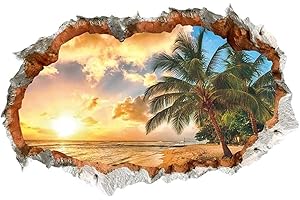 WandSticker4U®- 3D Stickers muraux LE COUCHER DE SOLEIL (60x90 cm) I autocollant sticker mural paysage plage mer océan palmier I Déco pour salon chambre cuisine couloir porte entrée adulte