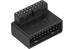 QIANRENON USB 3.0 19/20 Pin 90 Degree Adapter Male to Female L Turn Right Angle Socket for Desktop Motherboard Internal Connector Down Angled(PH19B)