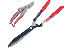 LINZI Ensemble de Cisailles de Jardin 2 Pièces, Cisailles à Haies 640mm + Sécateur Jardin 200mm avec Lame en Bypass Acier SK-5, Kit de jardin professionnel pour Arbustes