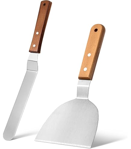Lot De 2 Spatules Barbecue En Acier Inoxydable - Poignée Plastique - Pour Cuisson, Retournement Et Nettoyage