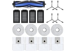 Geoviizon Lot de 17 accessoires pour robot aspirateur Ecovacs Deebot T50 Pro Omni / T50 Omni /T50 Max /T50 Max Pro/T50 Pro. 1 brosse principale, 4 lingettes, 4 sacs à poussière, 4 filtres, 4 brosses