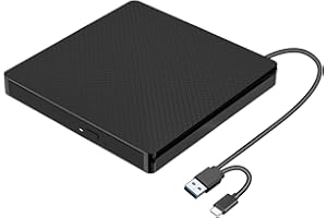 ORCOW External CD/DVD Drive, USB 3.0 Type-C Portable Reader/Writer, High Speed Player for Laptop/PC,Mac,IOS,Windows 11/10/8/7/XP/Vista/Linux