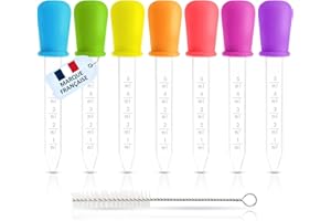 AVIDA · ZEN Pipette Plastique 5ml - 7 Pipettes Graduées + 1 Brosse - Pipette Cuisine - Compte Gouttes en silicone - Pipette Enfant - Pipettes Graduées pour Laboratoire Enfant