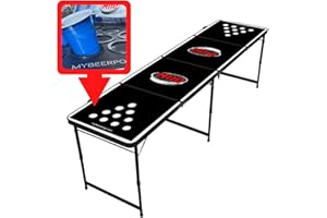 MBP MY BEER PONG MYBEERPONG® Table de beer Pong classique avec porte-gobelet + 6 balles de pong à bière, cadre noir avec porte-gobelet, gadget de fête pour festival et anniversaire