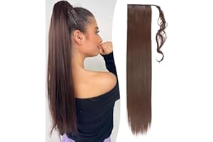 Benehair Postiche Queue de Cheval Extension 81 cm Longue Raides Ponytail Cheveux Naturel Synthétique Extension Cheveux Queue de Cheval pour Femmes(Brun, 140g)