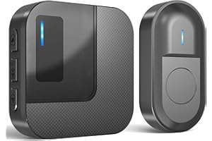 SURFOU Bezprzewodowy dzwonek do drzwi wewnętrznych, dzwonek do drzwi domu, wodoodporny do użytku na zewnątrz, 300 m, 55 dzwonków, 5 głośności do wyboru, wskaźnik LED migający, czarny