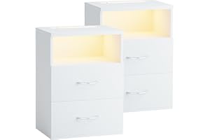 CASARIA® 2X Mesitas de Noche Luz LED Táctil Regulable 2 Cajones 40x28x55cm Mesa Auxiliar Dormitorio Salón Blanco