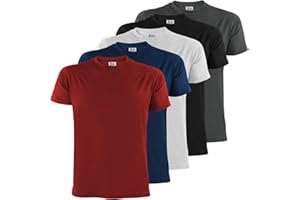 ALPIDEX T-Shirts Hommes Noir Unis à Col Rond Lot de 5, Taille S M L XL XXL 3XL 4XL 5XL