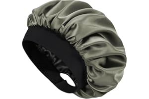 Hat Hut Satin Sleep Cap for Women - Silk Hair Bonnet for Curly Hair - Adjustable Wide Band Double Layer