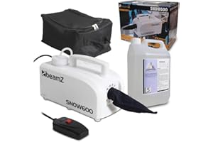 beamz SNOW600 Snow Machine with 5L Fluid Bag - Professional Artificial Snow Machine for Party, Event and Stage Use, Realistic Effect Maker