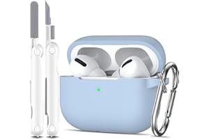 MHYALUDO Kompatibel mit AirPods Pro-Hülle, Anti-Fall-Schutz aus weichem Silikon, stoßdämpfend, kompatibel mit AirPods Pro-Hülle, Skin Touch mit Schlüsselanhänger und Reinigungsset, Himmelblau