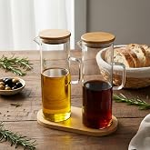 Deconox 2'li Şeffaf Cam Yağdanlık ve Sirkelik Seti - Bambu Kapaklı ve &Ouml;zel Standlı Masa&uuml;st&uuml; Yağlık (190 ml)