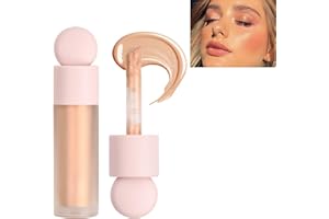 Hoxfly Face Highlighter with Face Brush, Liquid Highlighter Makeup, Shimmer Cream Highlighter, Brightening Liquid Highlight Long Lasting Smooth Lightweight for Face Body Glitter Glow Cosmetic (2#)