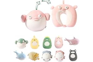 JOYRAVO Poduszka podróżna 2 w 1 dla dzieci - miękki i uroczy pluszowy zwierzak, który przekształca się w poduszkę pod szyję w kształcie litery U dla najwyższego komfortu podczas samolotu, samochodu,