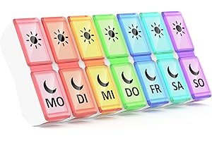 ‎JADUOHER Jaduoher Pill Box 7 Days 2 Compartments Pill Box Morning Evening 14 Compartments Pill Box Medicine Dispenser (Rainbow)