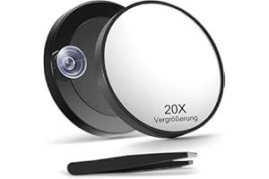 Macaki Vergrößerungsspiegel mit 20-facher Vergrößerung mit Saugnäpfen und Pinzette, 8,9 cm vergrößerter Make-up-Spiegel, schwarz, 1 Stück