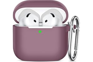 Ouwegaga Cover per Airpods 4 2024, Silicone Custodia per Airpods 4 Generazione, Protezione Completa del Corpo Cover Compatìbile con Apple Airpods 4 Case, con Moschettone, Fumo Viola