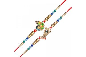 SHOPOGENIE Rakhi for Brother | Set of 2 Rakhi with Roli Tika and Rakhi Greeting Card | Rakhi Set for Brother | Rakhi Combo for Rakshabandhan